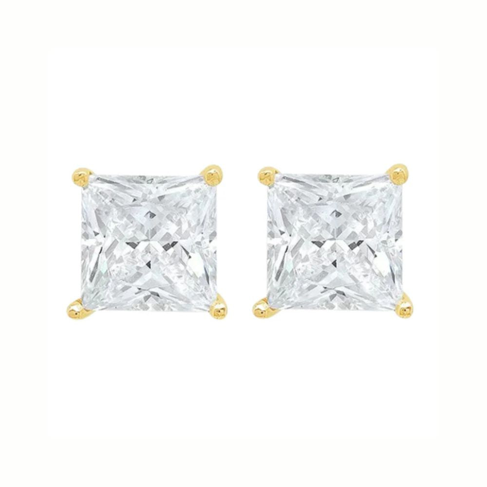 Paris Jewelry 18K Yellow Gold 1/2 Carat Princess Moissanite Stud Earrings