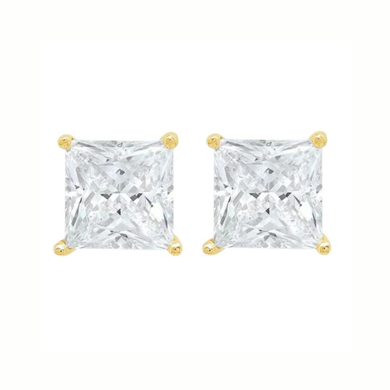 Paris Jewelry 18K Yellow Gold 1/4 Carat Princess Moissanite Stud Earrings