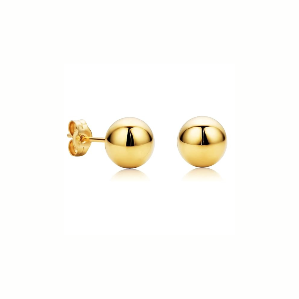 14k Yellow Gold Ball Stud Earrings with Pushbacks