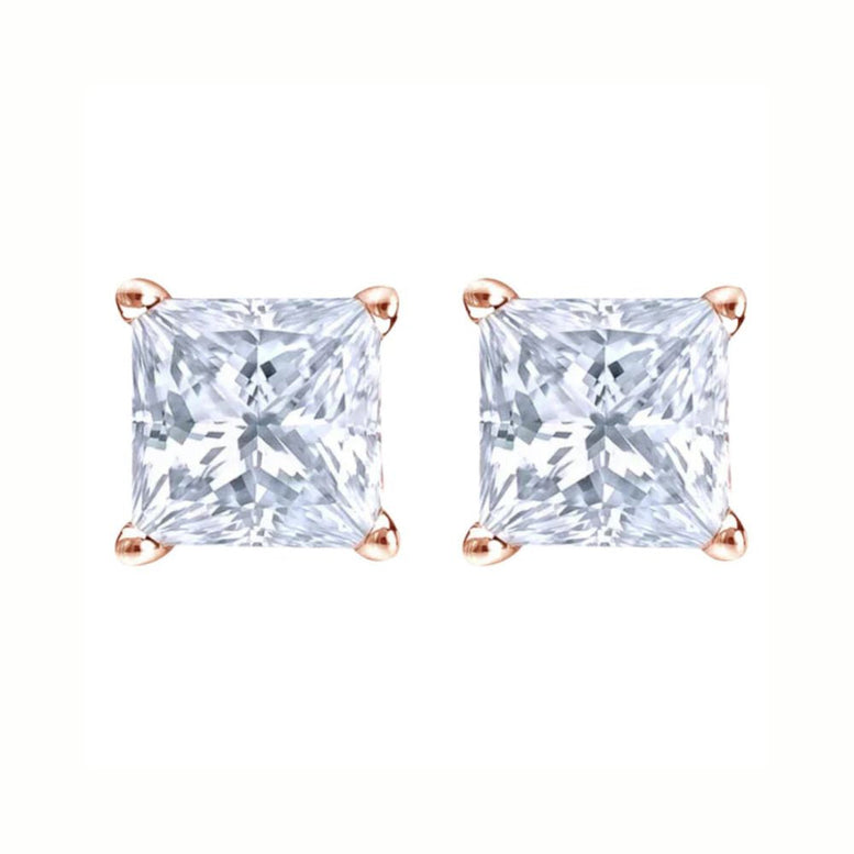 Paris Jewelry 18K Rose Gold 1/2 Carat Princess Moissanite Stud Earrings
