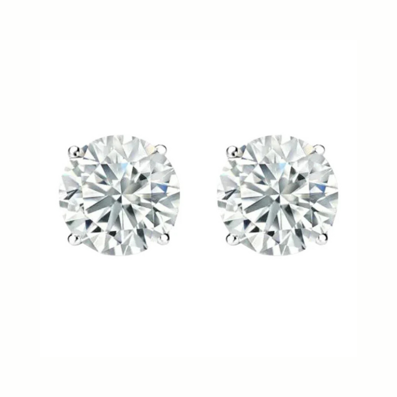 Paris Jewelry 14K White Solid Gold Created White Diamond 1/4Ct, 1/2Ct, 1Ct, 2Ct, 3CT Round and Princess Stud Earrings 2 Pairs