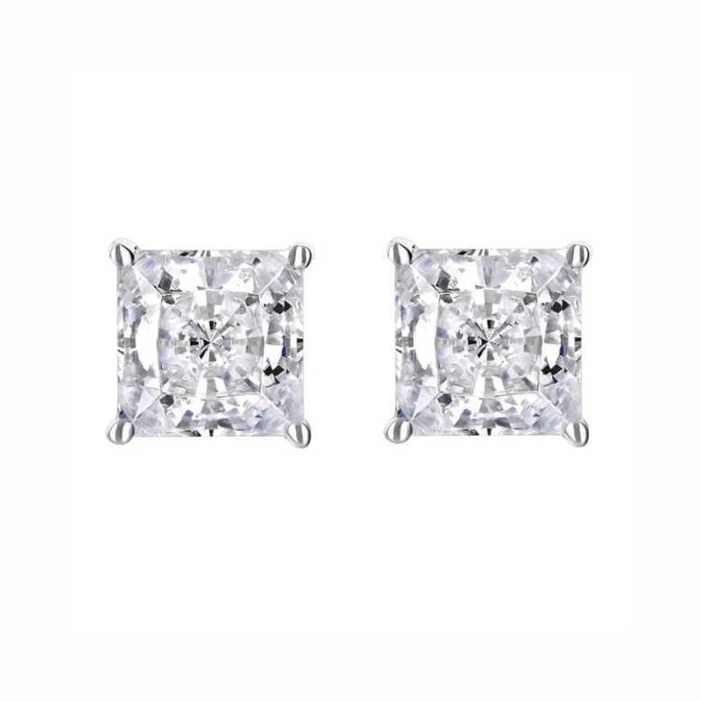 Paris Jewelry 18K White Gold 1/2 Carat Princess Moissanite Stud Earrings