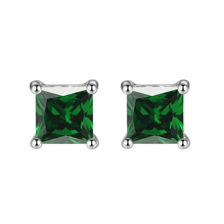 Paris Jewelry 18K White Gold 1 Carat Created Princess Sapphire Birthstone Stud Earrings All Colors Plated