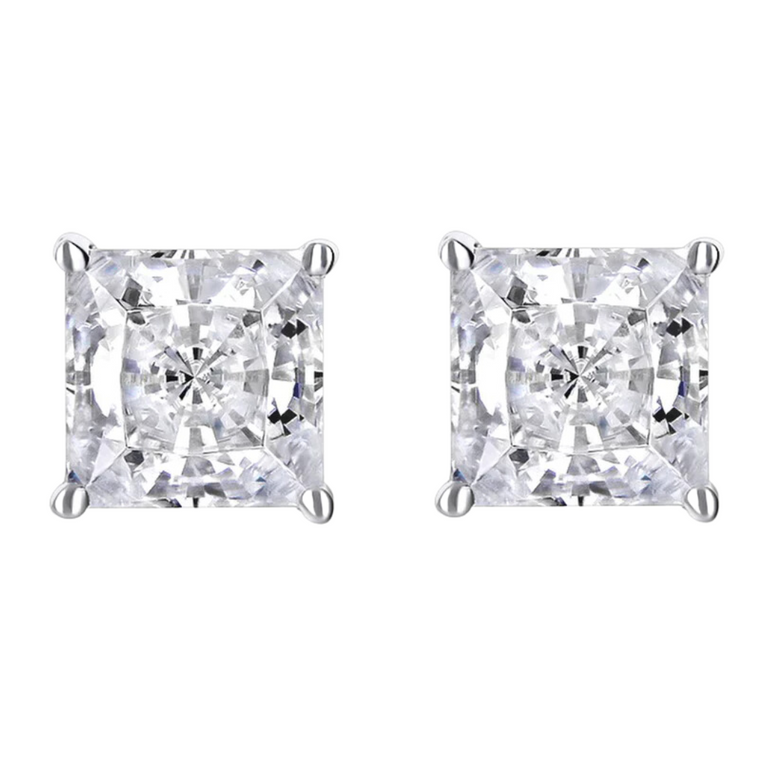 14k White Gold 1/4 Carat Solitaire Created Diamond 2 Pair Round and Princess Stud Earrings