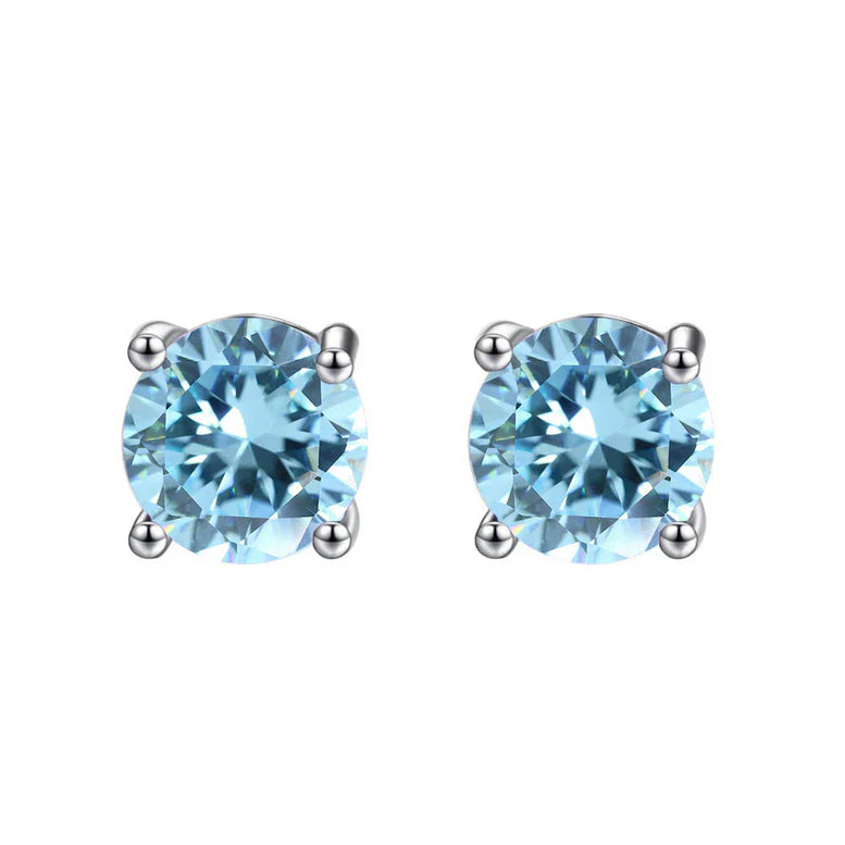 Paris Jewelry 18K White Gold 1 Carat Created Round Sapphire Birthstone Stud Earrings All Colors Plated
