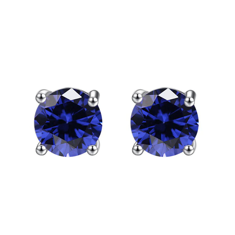 Paris Crystals 24k White Gold 2 Cttw Blue Sapphire Round Stud Earrings Plated