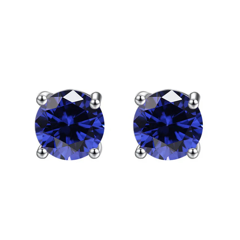 Paris Jewelry 18K White Gold 1 Carat Created Round Sapphire Birthstone Stud Earrings All Colors Plated