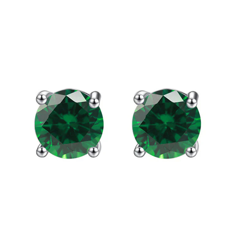 Paris Jewelry 18K White Gold 1 Carat Created Round Sapphire Birthstone Stud Earrings All Colors Plated