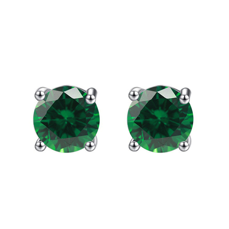 14k White Gold Plated 2 Ct Round Created Emerald Stud Earrings