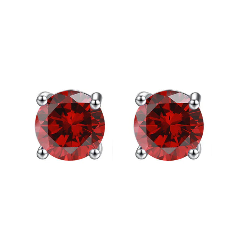 Paris Jewelry 18K White Gold 1 Carat Created Round Sapphire Birthstone Stud Earrings All Colors Plated