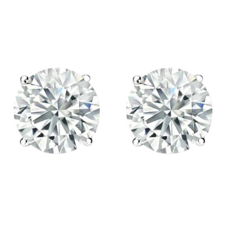 14k White Gold 1/4 Carat Solitaire Created Diamond 2 Pair Round and Princess Stud Earrings
