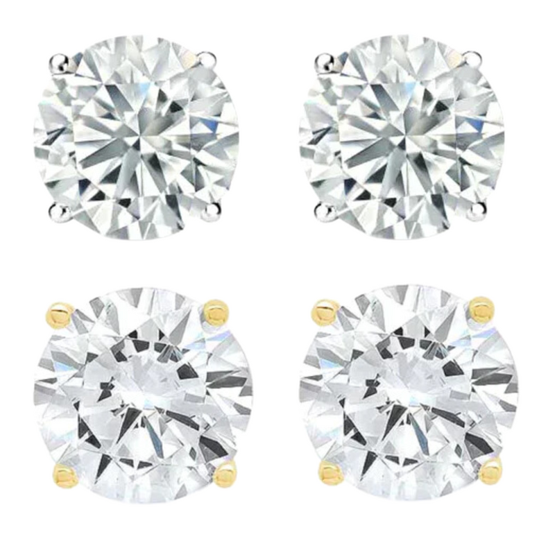 14k White And Yellow Gold 1/2 Carat Solitaire Created Diamond 2 Pair Round Stud Earrings