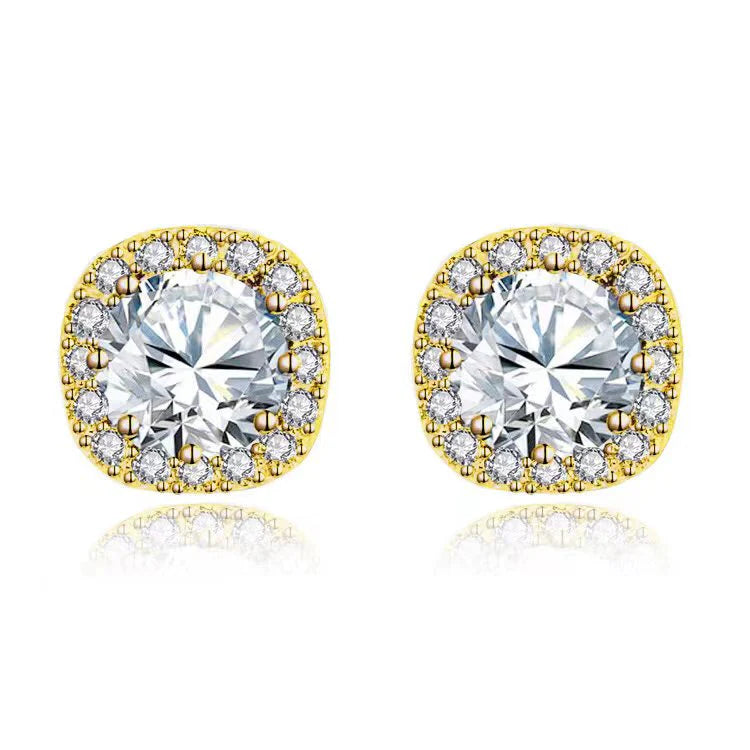 Paris Jewelry 18k Yellow Gold 1 Carat Created Halo Round Sapphire Birthstone Stud Earrings All Colors Plated