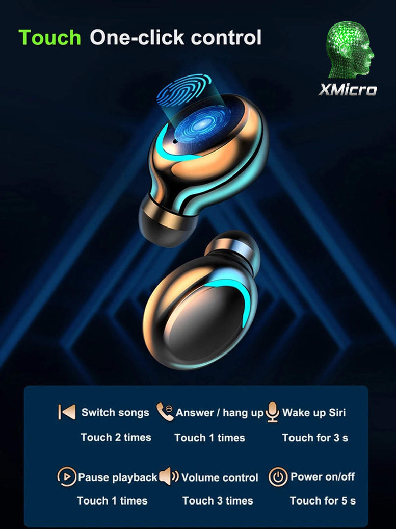 XMicro Bluetooth 5.3 Earbuds 140H Playtime Headphones HD Stereo Noise Cancelling Earphones in Ear with Mic, USB-C Charging Case