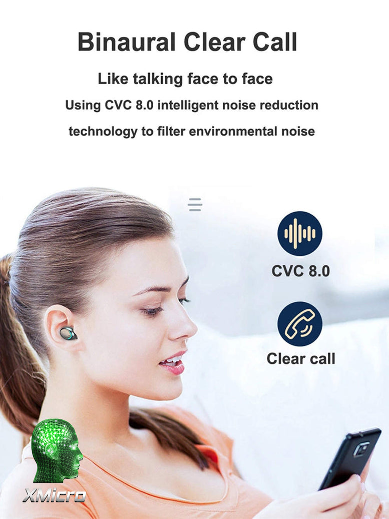 XMicro Bluetooth 5.3 Earbuds 140H Playtime Headphones HD Stereo Noise Cancelling Earphones in Ear with Mic, USB-C Charging Case