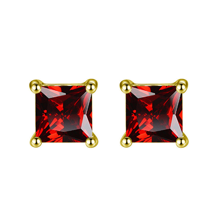 Paris Jewelry 14k Yellow Gold Push Back Princess Created Ruby Sapphire Stud Earrings 4mm