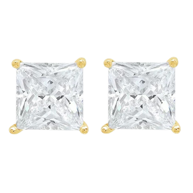 14k White And Yellow Gold 1/2 Carat Solitaire Created Diamond 2 Pair Princess Stud Earrings
