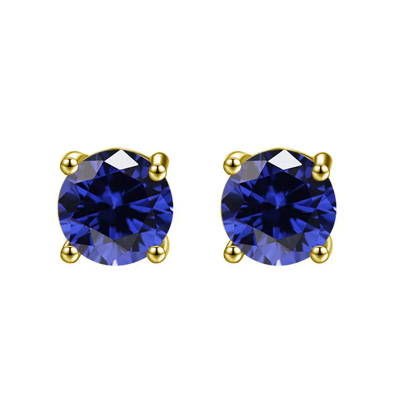 Paris Jewelry 18K Yellow Gold 1 Carat Created Round Sapphire Birthstone Stud Earrings All Colors Plated
