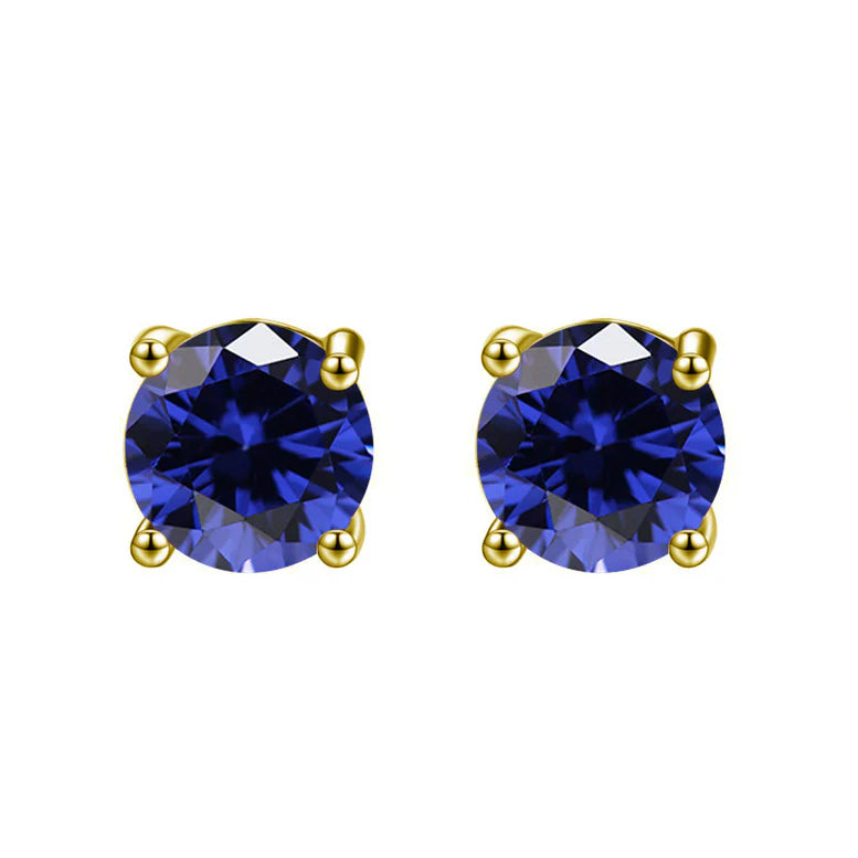 Paris Jewelry 18K Yellow Gold 1 Carat Created Round Sapphire Birthstone Stud Earrings All Colors Plated