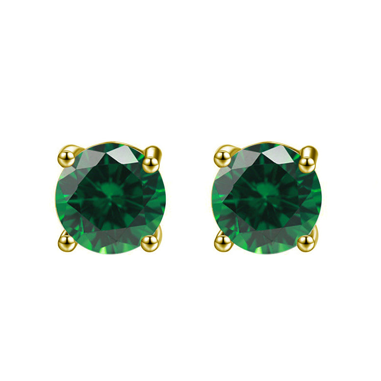 14k Yellow Gold Plated 1 Ct Round Created Emerald Stud Earrings
