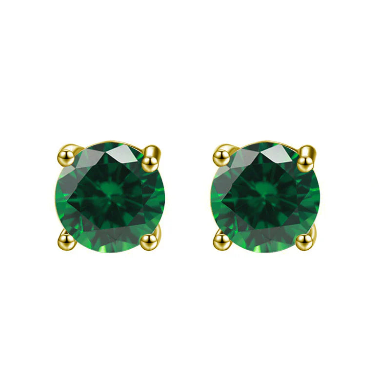 Paris Jewelry 18K Yellow Gold 1 Carat Created Round Sapphire Birthstone Stud Earrings All Colors Plated