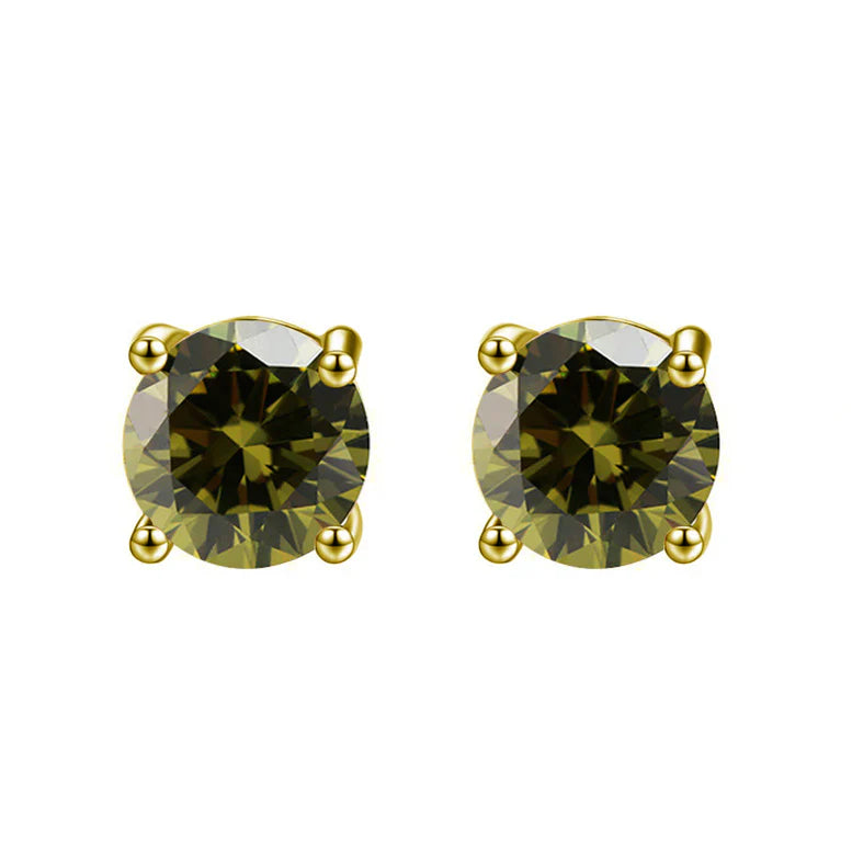 Paris Jewelry 18K Yellow Gold 1 Carat Created Round Sapphire Birthstone Stud Earrings All Colors Plated