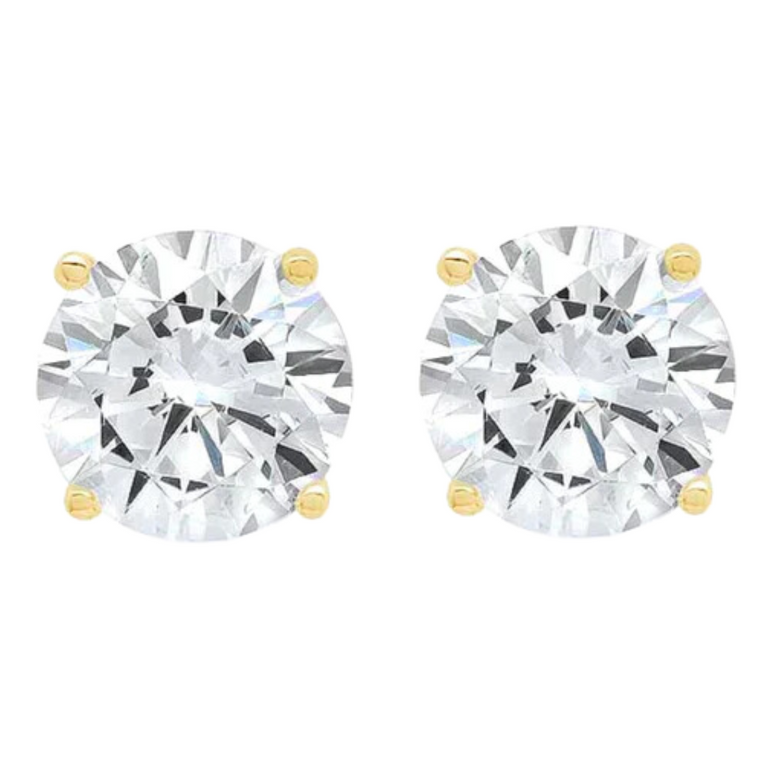 14k Yellow and Rose Gold 1/4 Carat Solitaire Created Diamond 2 Pair Round and Princess Stud Earrings