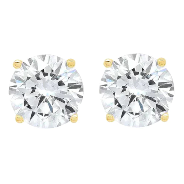 14k White And Yellow Gold 1/4 Carat Solitaire Created Diamond 2 Pair Round Stud Earrings