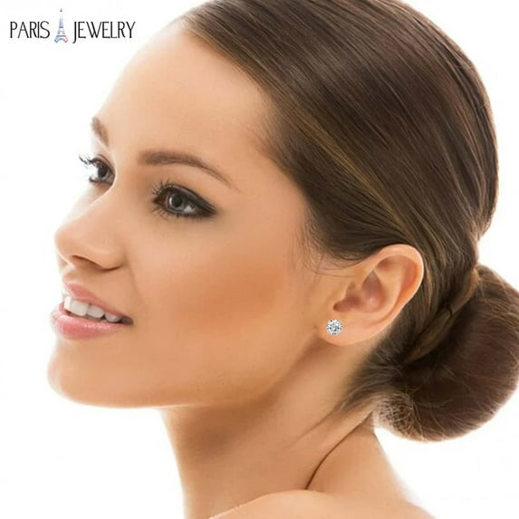 Paris Jewelry 18K White Gold 3 Carat Round Moissanite Screw Back Stud Earrings Women Plated