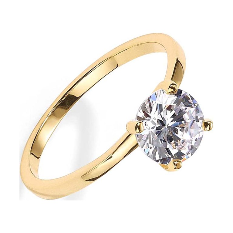 Paris Jewelry 18K Yellow Gold Created White Sapphire Round Engagement Wedding Ring Plated Sizes 5-10