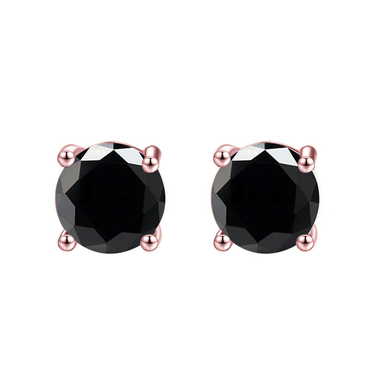 24k Rose Gold Plated 2 Cttw Black Sapphire Round Stud Earrings