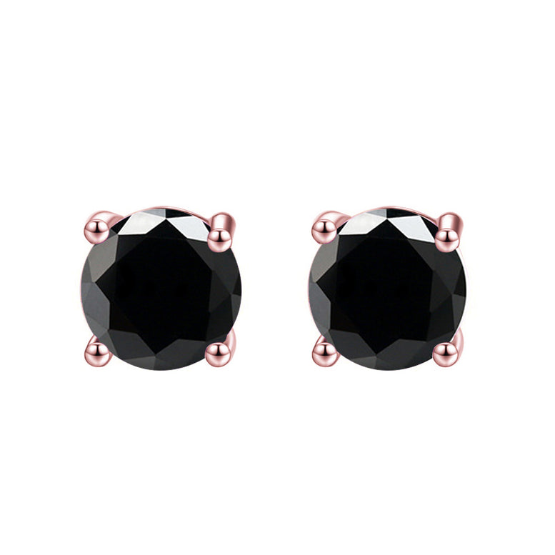 24k Rose Gold Plated 2 Cttw Black Sapphire Round Stud Earrings