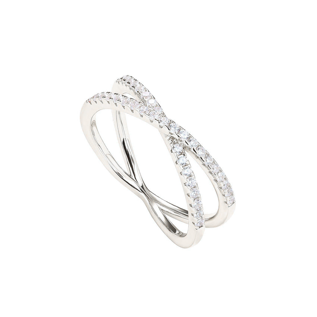 Paris Jewelry 18K White Gold Created White Sapphire Criss Cross Eternity Band Plated Size 6