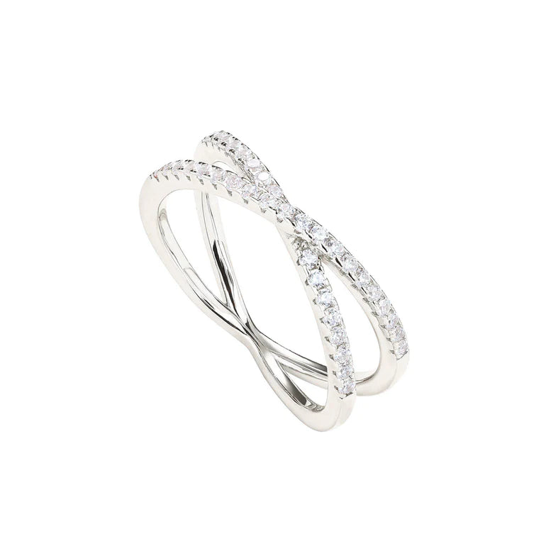 Paris Jewelry 18K White Gold Created White Sapphire Criss Cross Eternity Band Plated