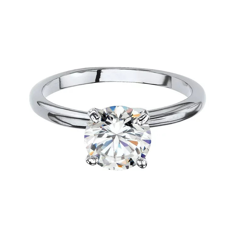 Paris Jewelry 18K White Gold 2ct Created White Sapphire Round Engagement Wedding Ring Plated Sizes 5-10