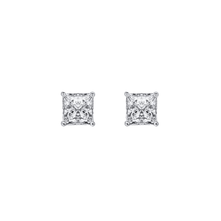 18K White Gold 1/2 Carat 6mm Princess Moissanite Screw Back Stud Earrings Women Plated by Paris Jewelry