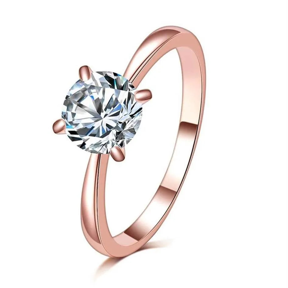 18K Rose Gold Moissanite Round Engagement Wedding Ring Plated