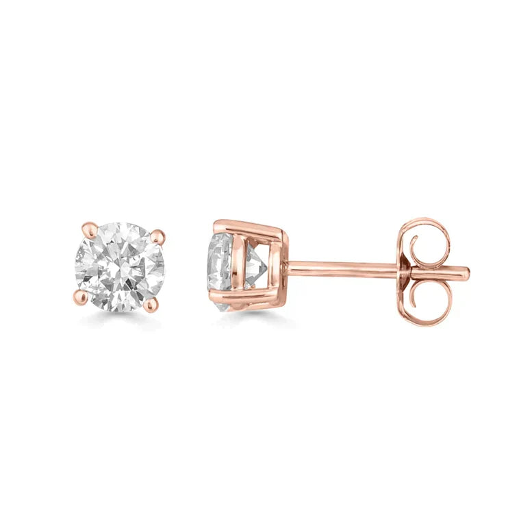 Paris Jewelry 14k White, Yellow, Rose Solid Gold 1/4 Carat Round Created Diamond 4 Prong Solitaire Stud Earrings 4mm