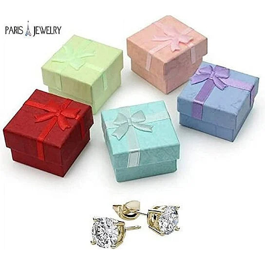 Paris Jewelry 18k Yellow Gold White Sapphire 4 Carat Round Stud Earrings Gift