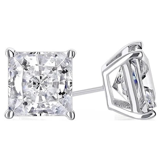 Paris Jewelry 14K White Solid Gold Created White Diamond Princess 1/4Ct, 1/2Ct, 1Ct, 2Ct, 3Ct Stud Earrings - D/VVS1