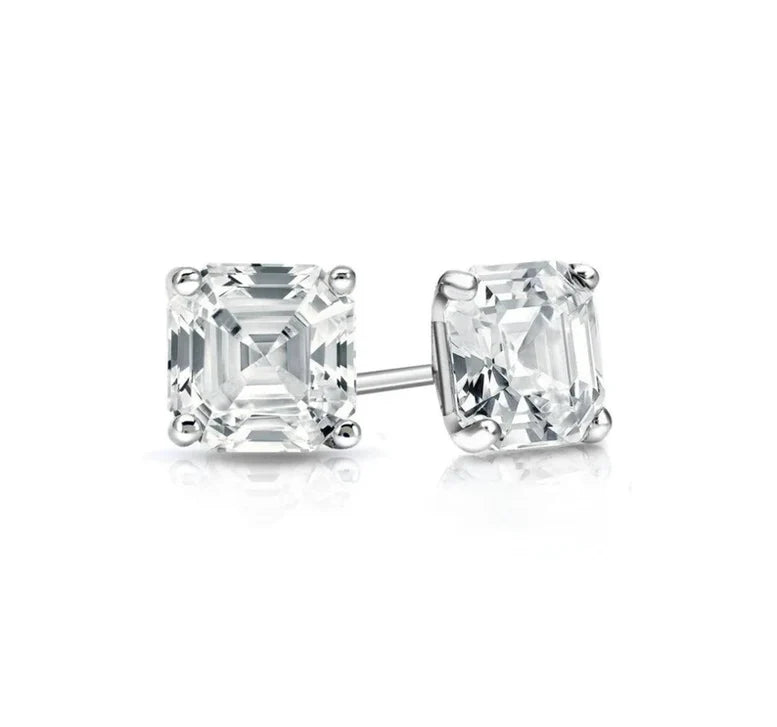 Paris Jewelry 18K White Gold 2Ct Ascher Cut White Sapphire Stud Earrings