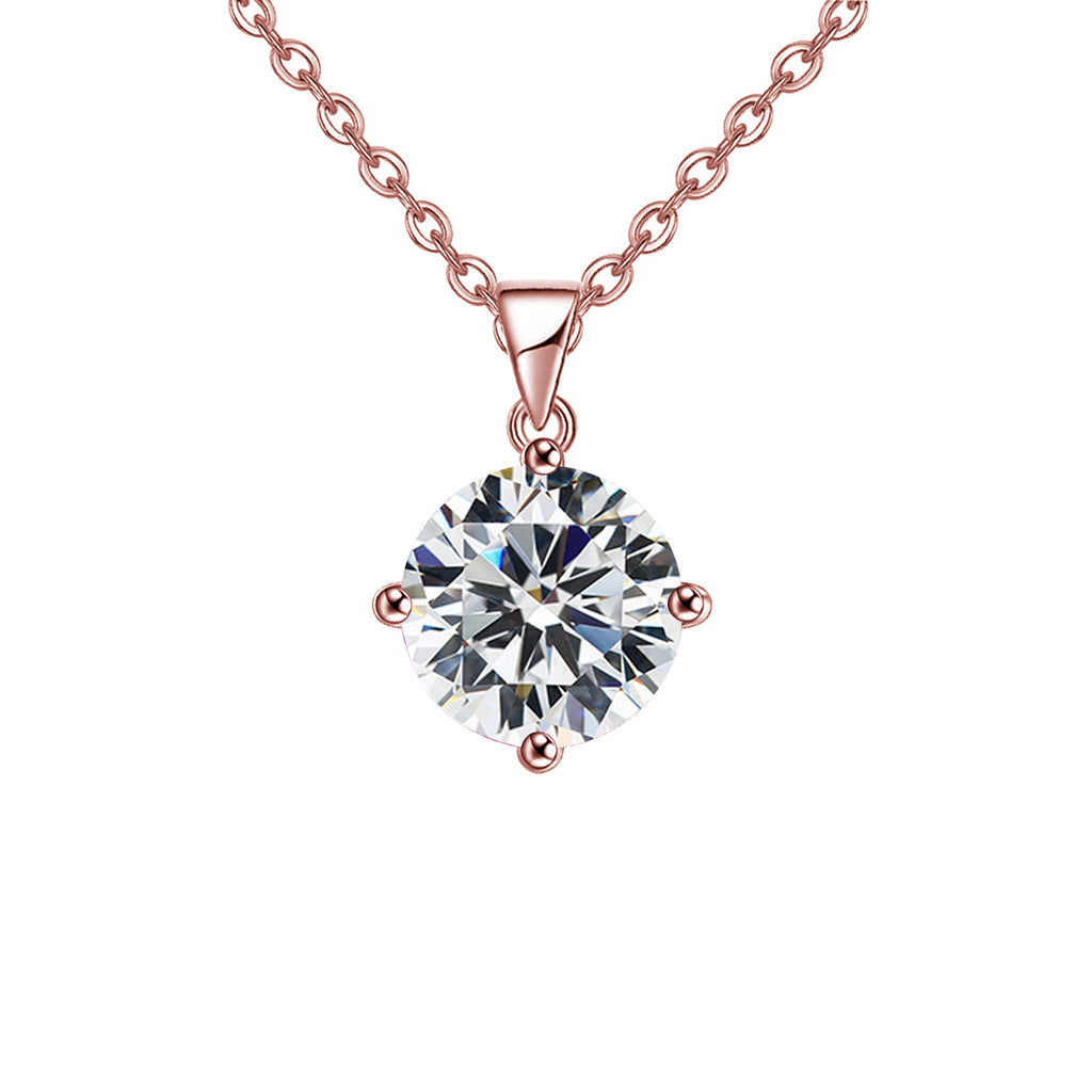 Paris Jewelry 18k Rose Gold 1 Carat Round Cut Moissanite Solitaire Pendant Necklace Plated
