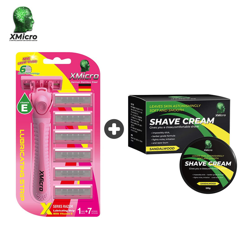 XMicro Pink Razor and Shaving Cream For Women