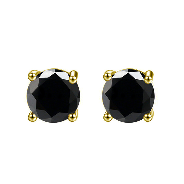 10k Yellow Gold Plated 4 Carat Round Created Black Sapphire Stud Earrings
