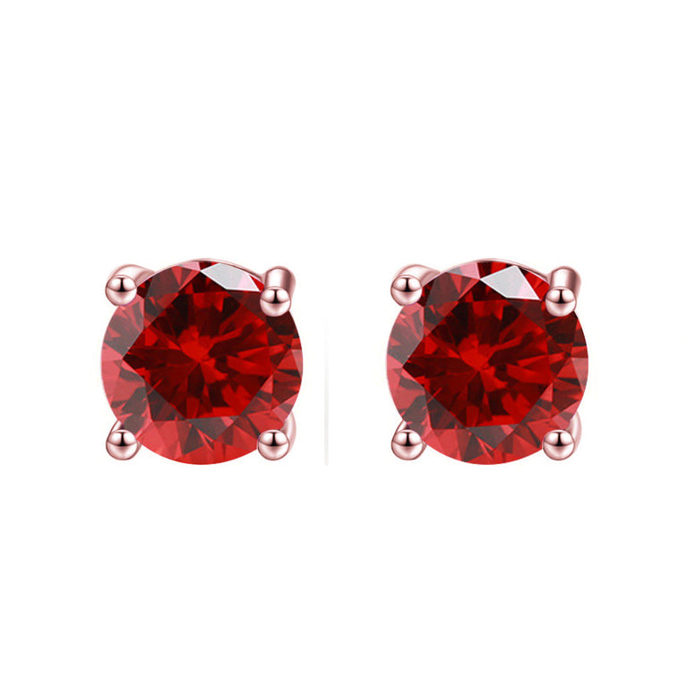 14k Rose Gold Plated 8 mm Round Genuine Ruby Stud Earrings