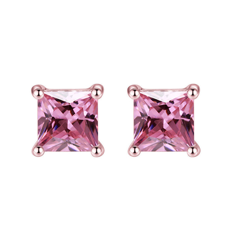 24k Rose Gold Plated 2 Cttw Pink Sapphire Square Stud Earrings