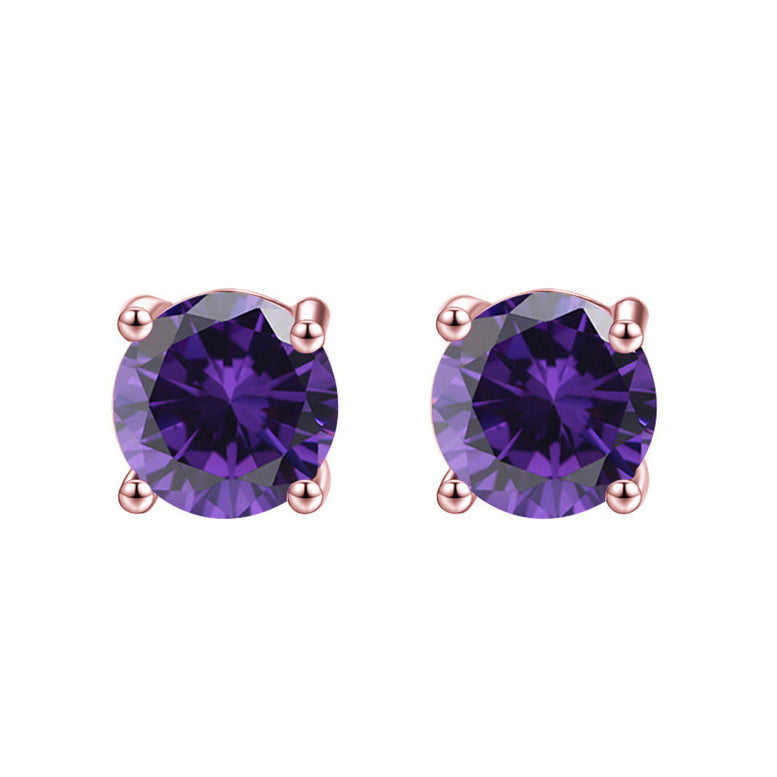 10k Rose Gold Plated 4 Carat Round Created Purple Amethyst Stud Earrings