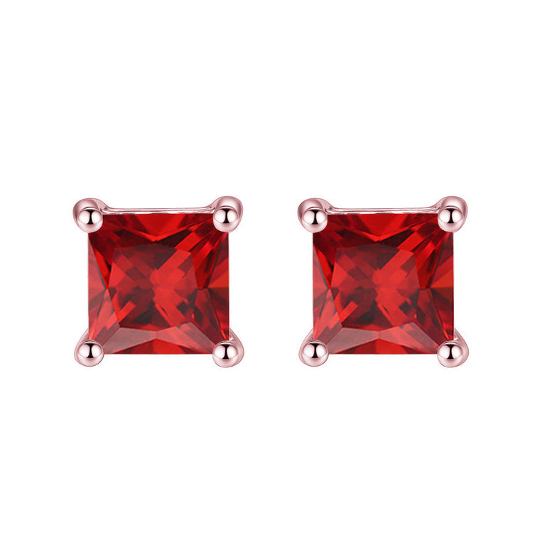 24k Rose Gold Plated 2 Cttw Ruby Square Stud Earrings