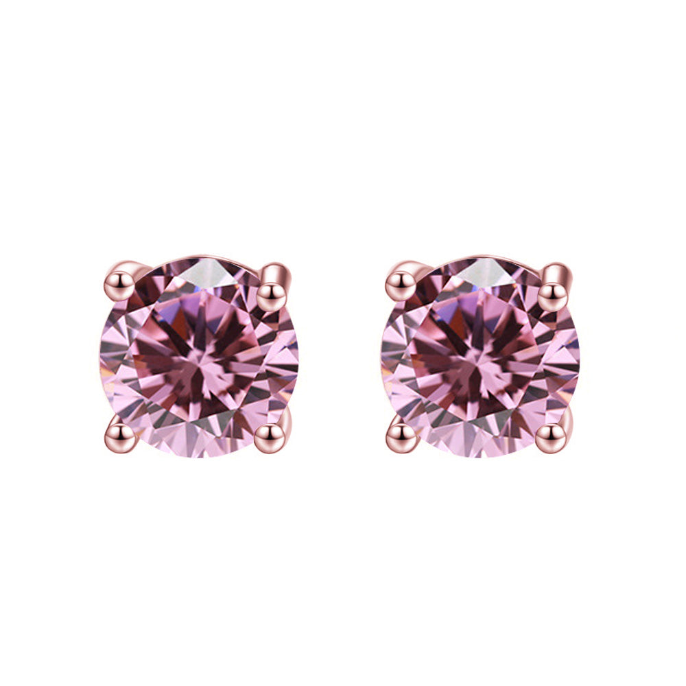24k Rose Gold Plated 2 Cttw Pink Sapphire Round Stud Earrings