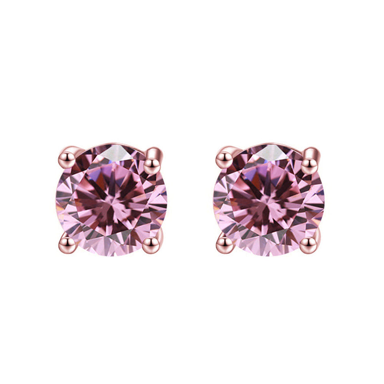 24k Rose Gold Plated 2 Cttw Pink Sapphire Round Stud Earrings